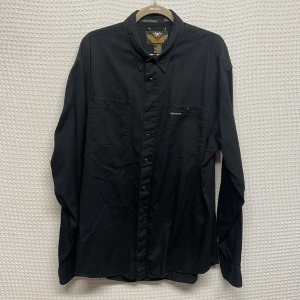 Harley-Davidson Black Embroidered Button up Long Sleeve Men XL Hong Kong Flaw